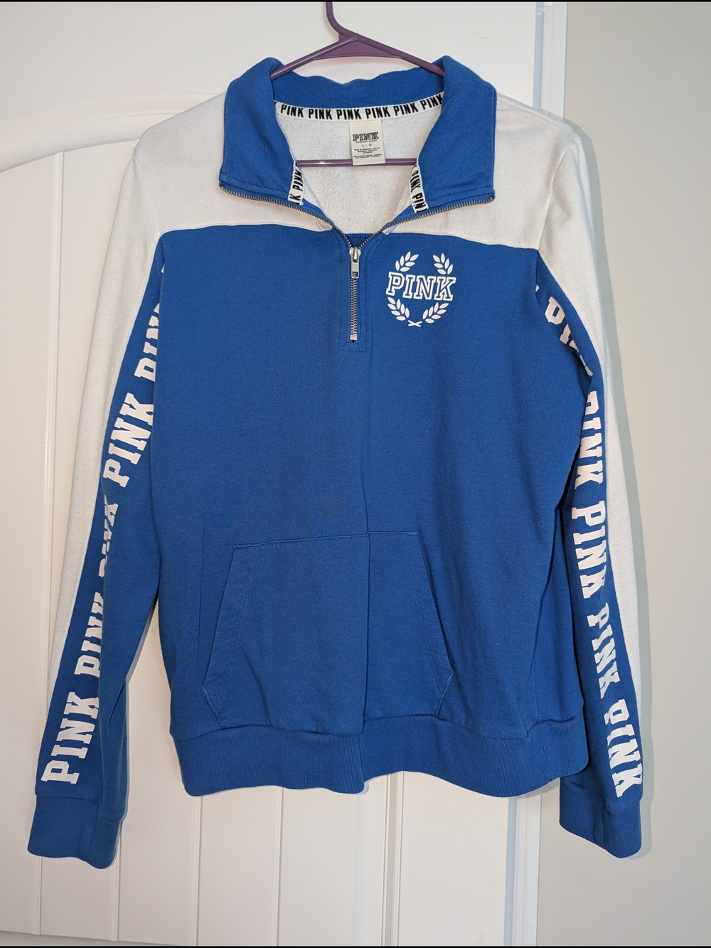 PINK Victoria's Secret Blue & White Quarter-Zip Pullover
